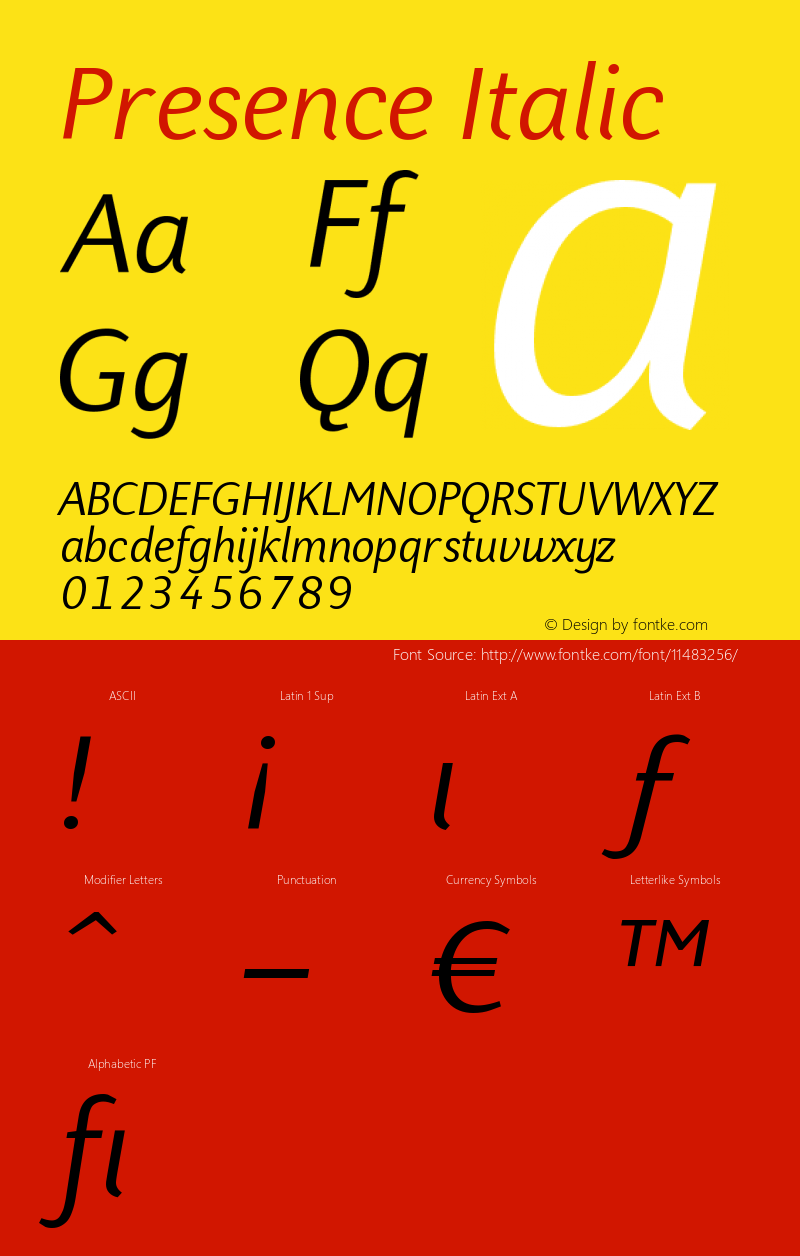 Presence Italic Version 001.001 Font Sample