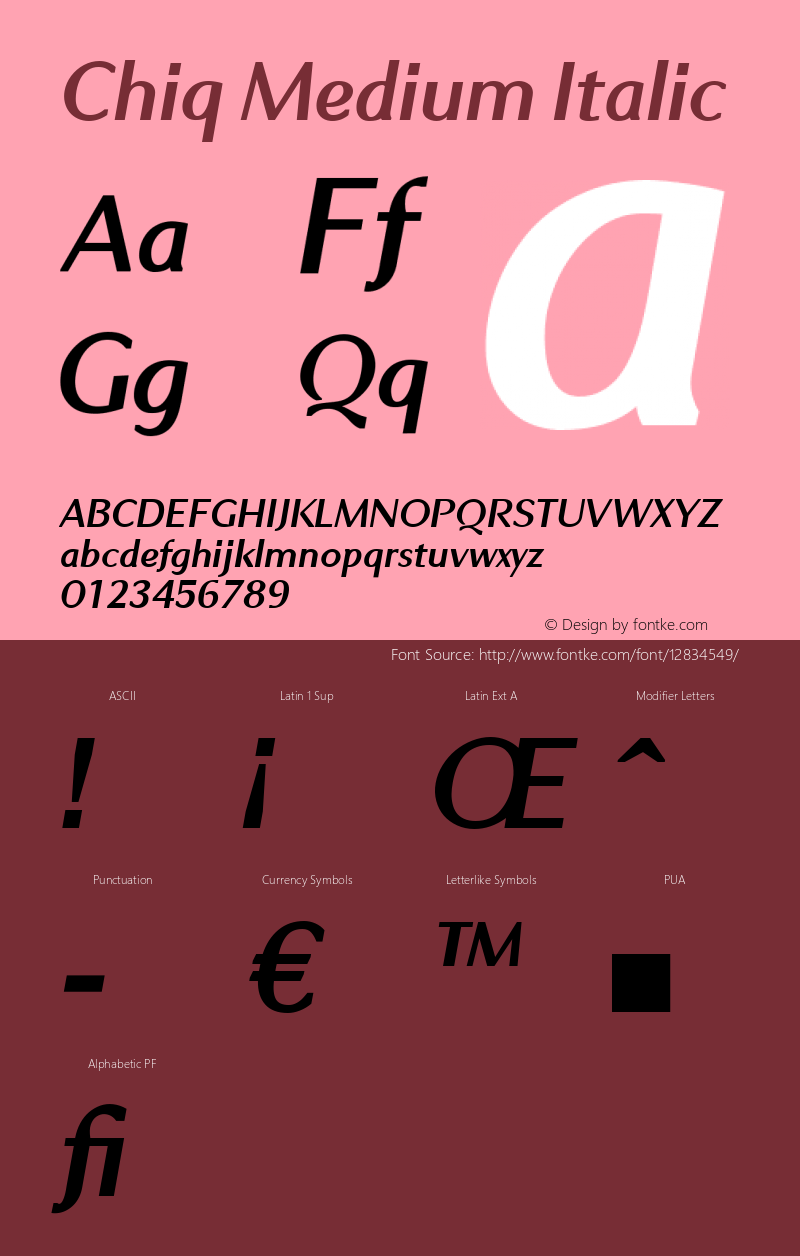 Chiq Medium Italic 1.000 Font Sample