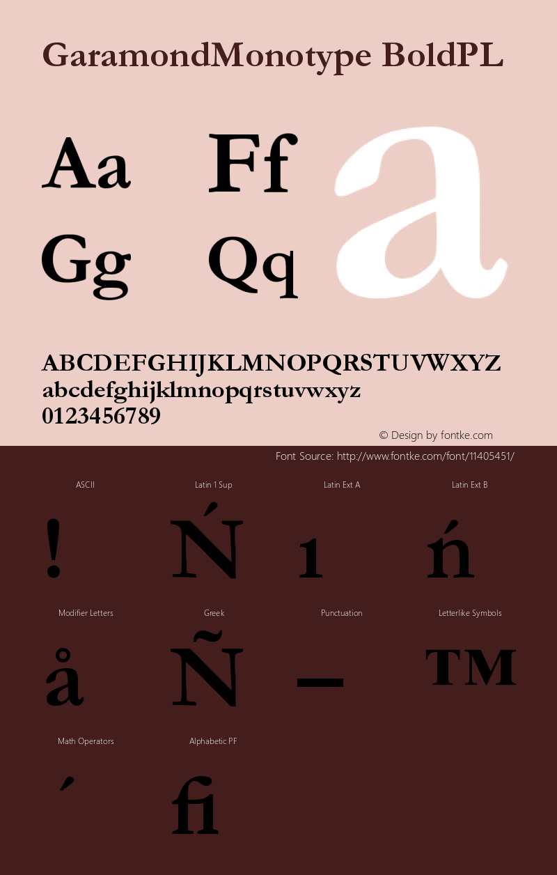 GaramondMonotype BoldPL Version 001.000 Font Sample