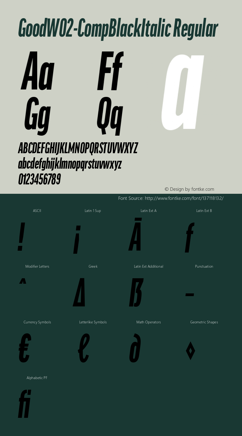 Good W02 Comp Black Italic Version 7.504 Font Sample