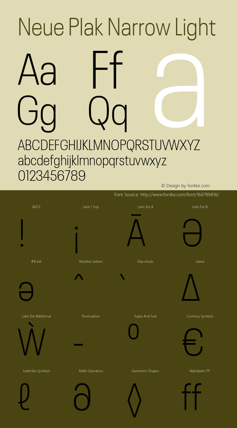 Neue Plak Narrow Light 1.00, build 9, s3 Font Sample