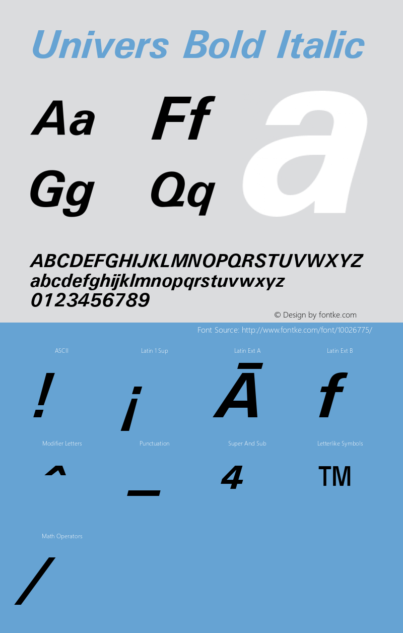 Univers Bold Italic Version 1.3 (Hewlett-Packard) Font Sample