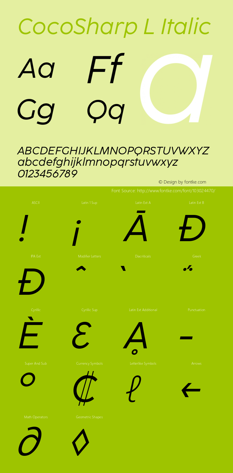 CocoSharp L Italic Version 1.000 Font Sample