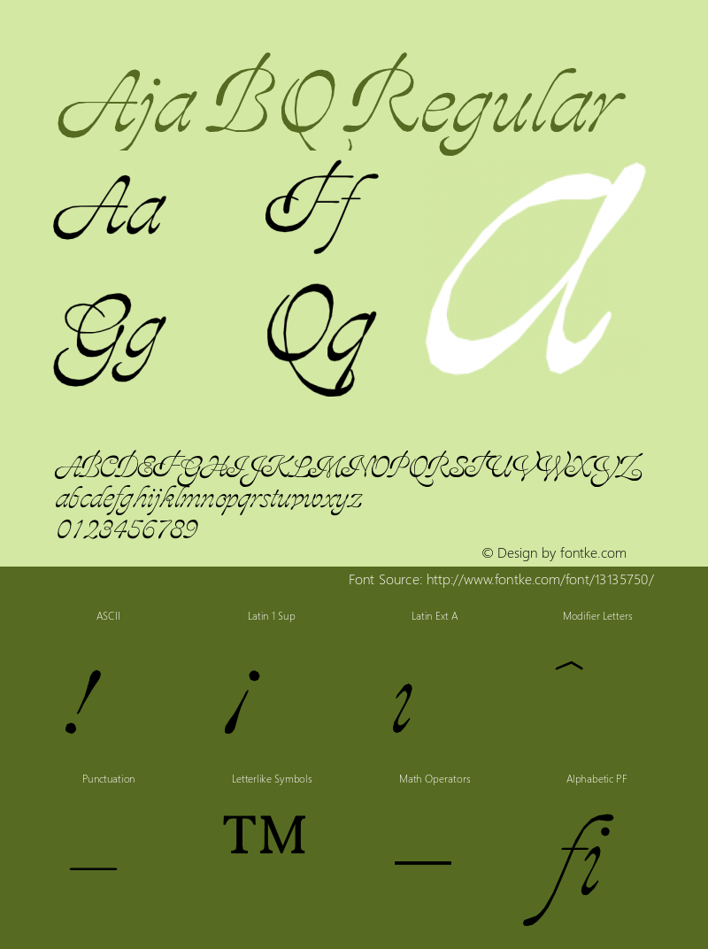 Aja BQ Regular Version 001.000 Font Sample