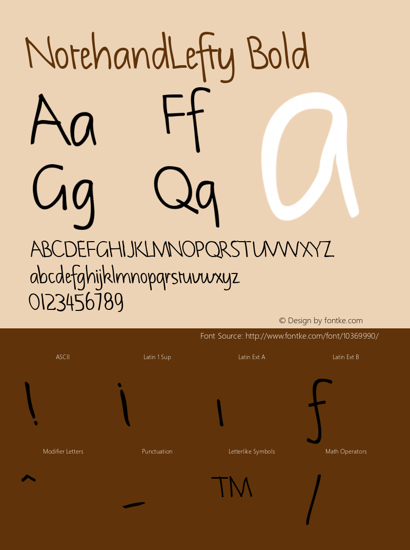 NotehandLefty Bold W.S.I. Int'l v1.1 for GSP: 6/20/95 Font Sample