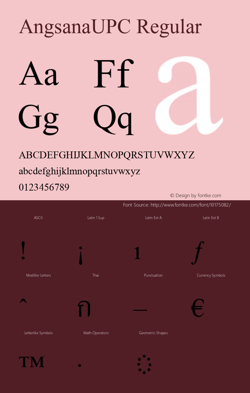 AngsanaUPC Regular Version 5.00 Font Sample