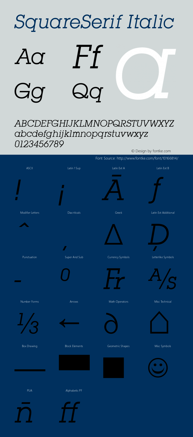 SquareSerif Italic Version 1.0 08-10-2002 Font Sample