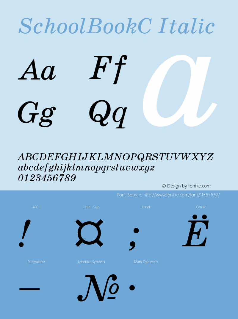 SchoolBookC Italic Version 001.000 Font Sample