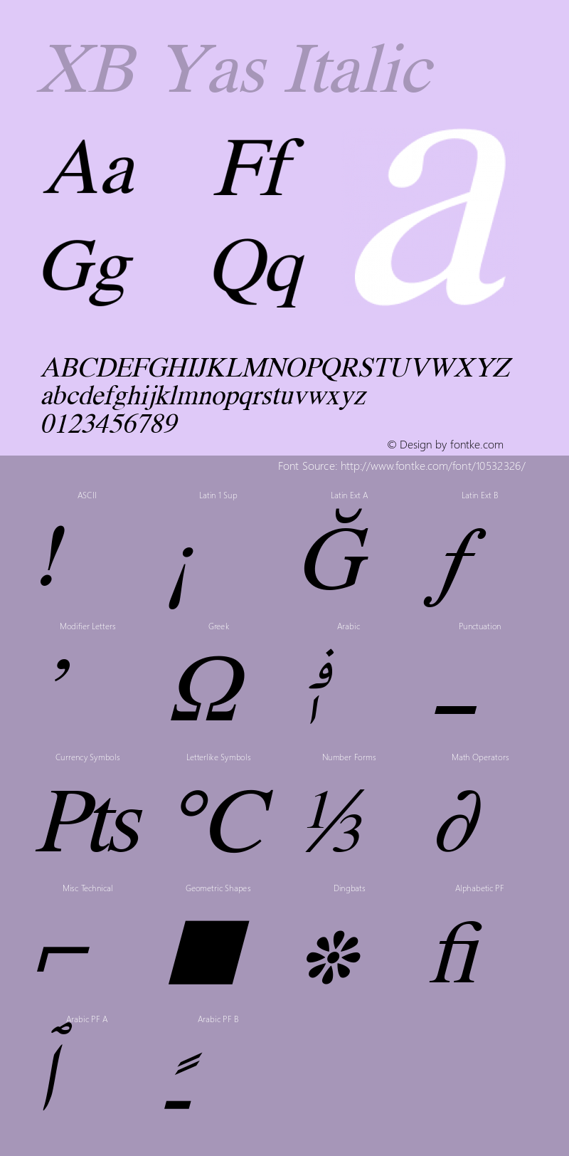 XB Yas Italic Version 4.000 2007 initial release Font Sample