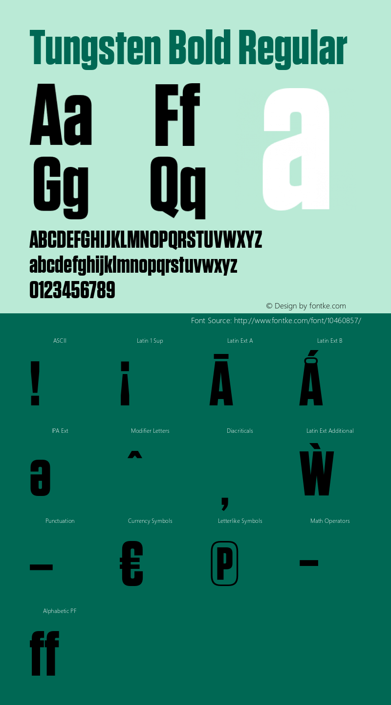 Tungsten Bold Regular Version 1.210 Font Sample