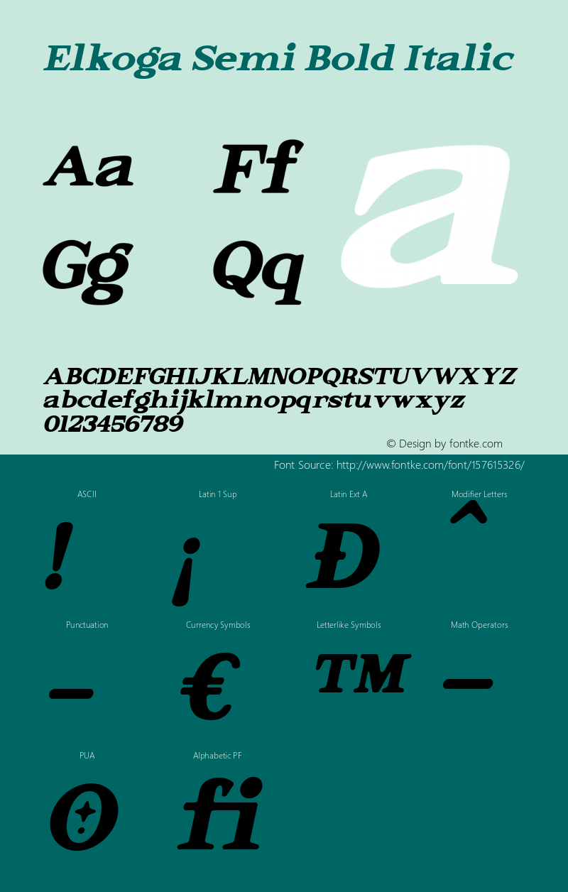 Elkoga Semi Bold Italic Version 1.000 Font Sample