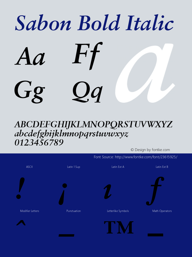 Sabon Bold Italic V.1.0 Font Sample