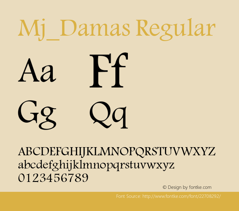 Mj_Damas Version 2.00 Font Sample