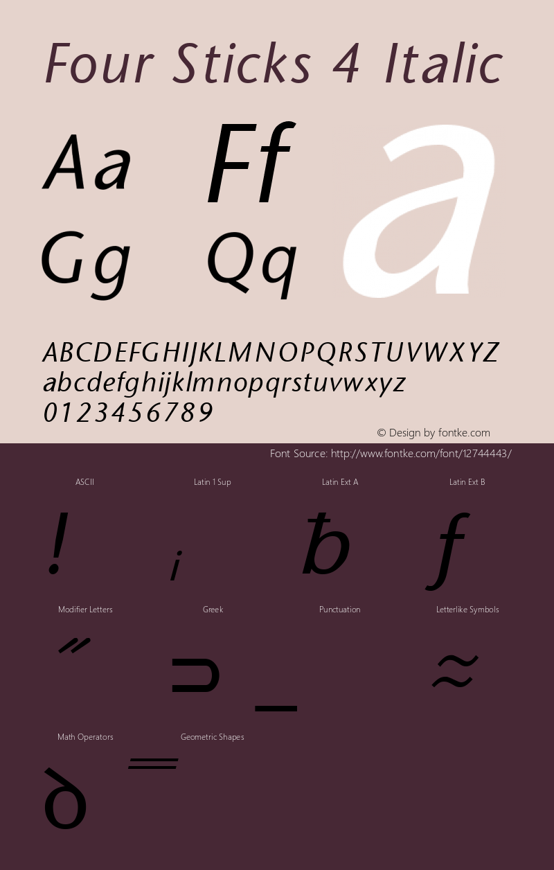 Four Sticks 4 Italic Altsys Fontographer 3.5  3/16/92 Font Sample