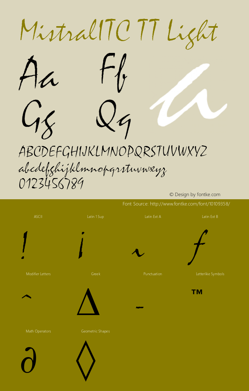 MistralITC TT Light v1.0 6/17/97 Font Sample