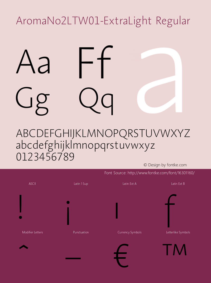 AromaNo2LTW01-ExtraLight Regular Version 1.01 Font Sample