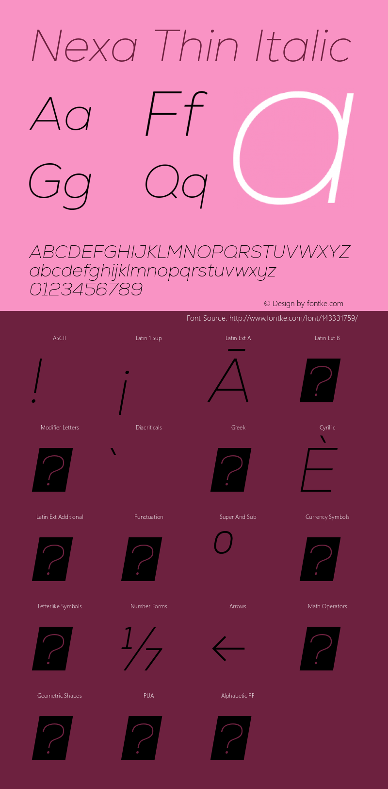 Nexa Thin Italic Version 2.001 Font Sample