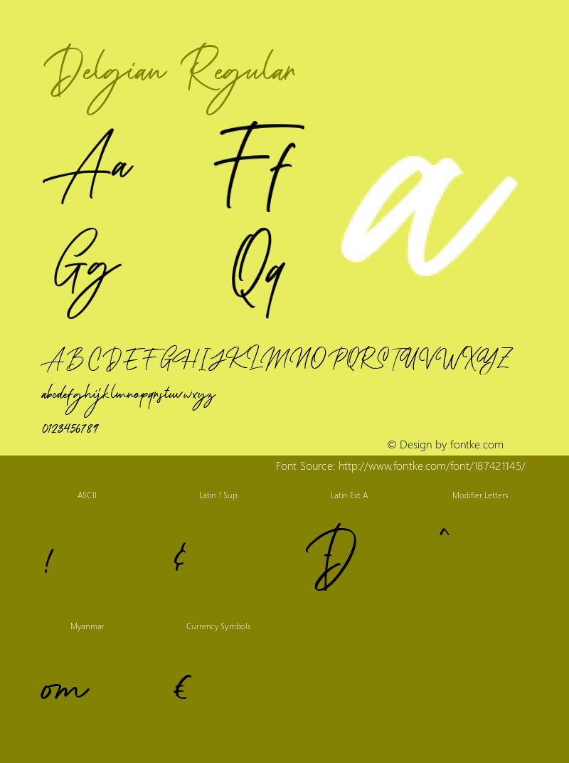 Delgian Regular Version 1.001;Fontself Maker 3.5.7图片样张