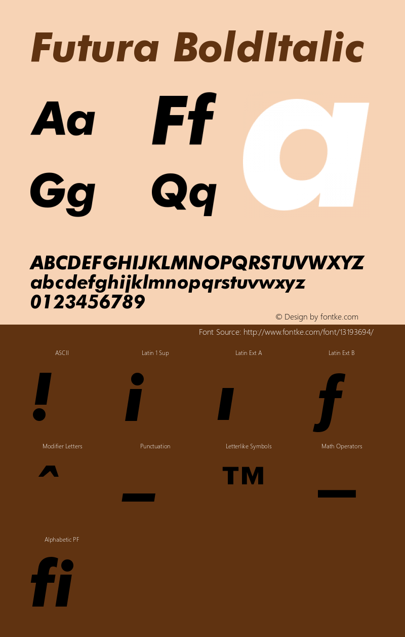 Futura BoldItalic Version 003.001 Font Sample