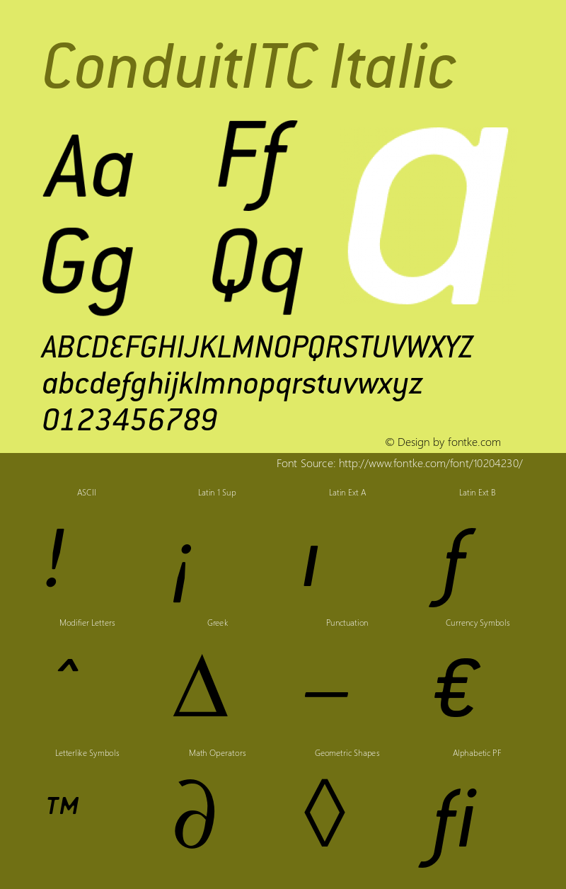 ConduitITC Italic 001.000 Font Sample