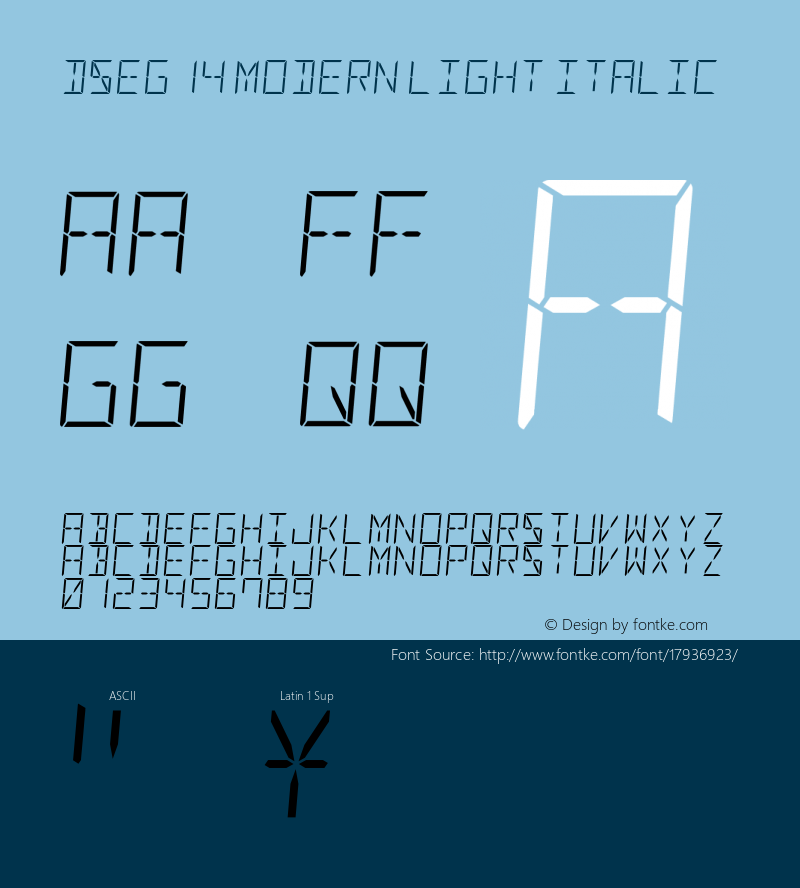 DSEG14 Modern Light Italic Version 0.1 Font Sample