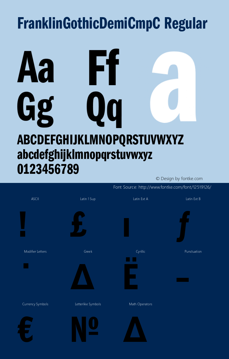 FranklinGothicDemiCmpC Regular OTF 1.0;PS 001.000;Core 116;AOCW 1.0 161 Font Sample