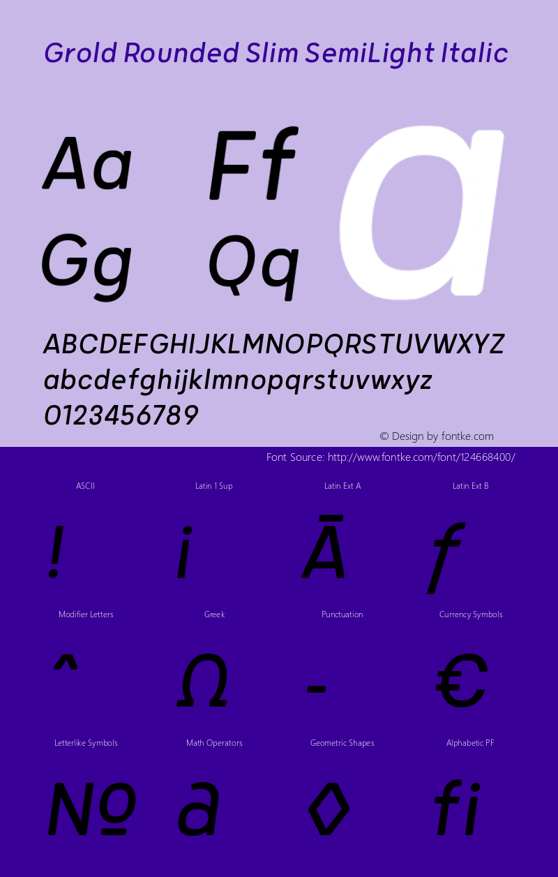 Grold Rounded Slim SemiLight Italic 1.000 Font Sample