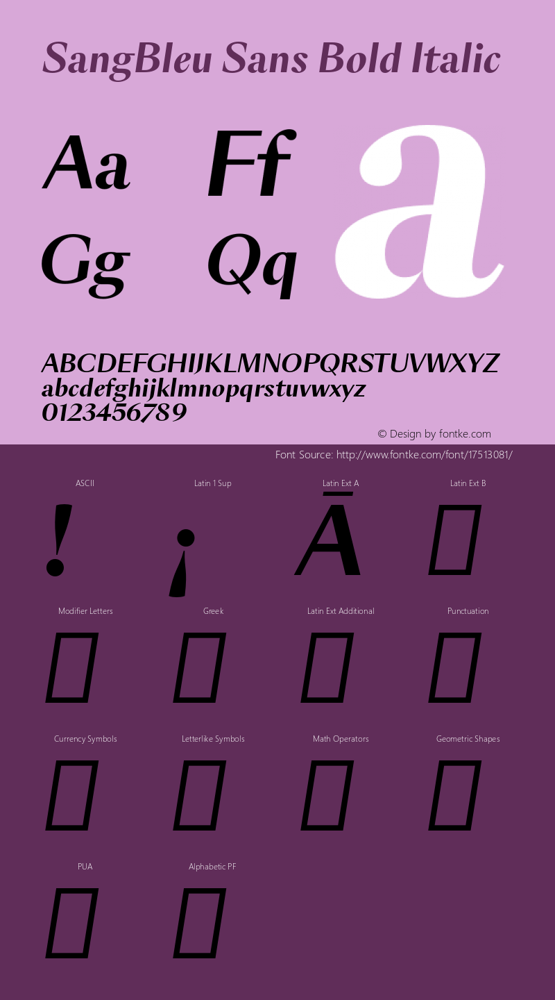 SangBleu Sans Bold Italic Version 2.011 Font Sample