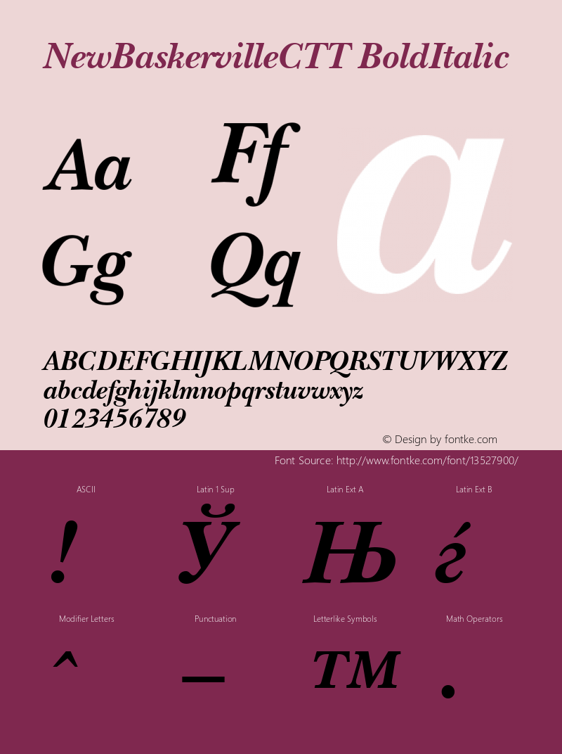 NewBaskervilleCTT BoldItalic 1.000.000 Font Sample