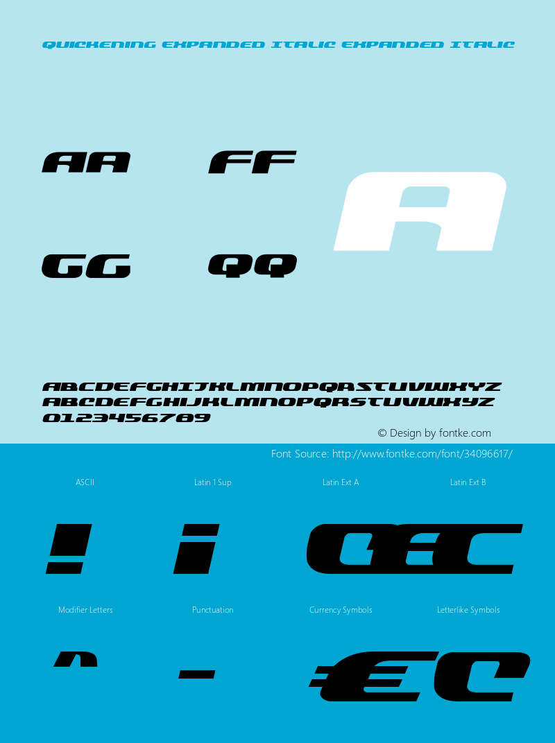 Quickening Expanded Italic Version 1.1; 2019 Font Sample