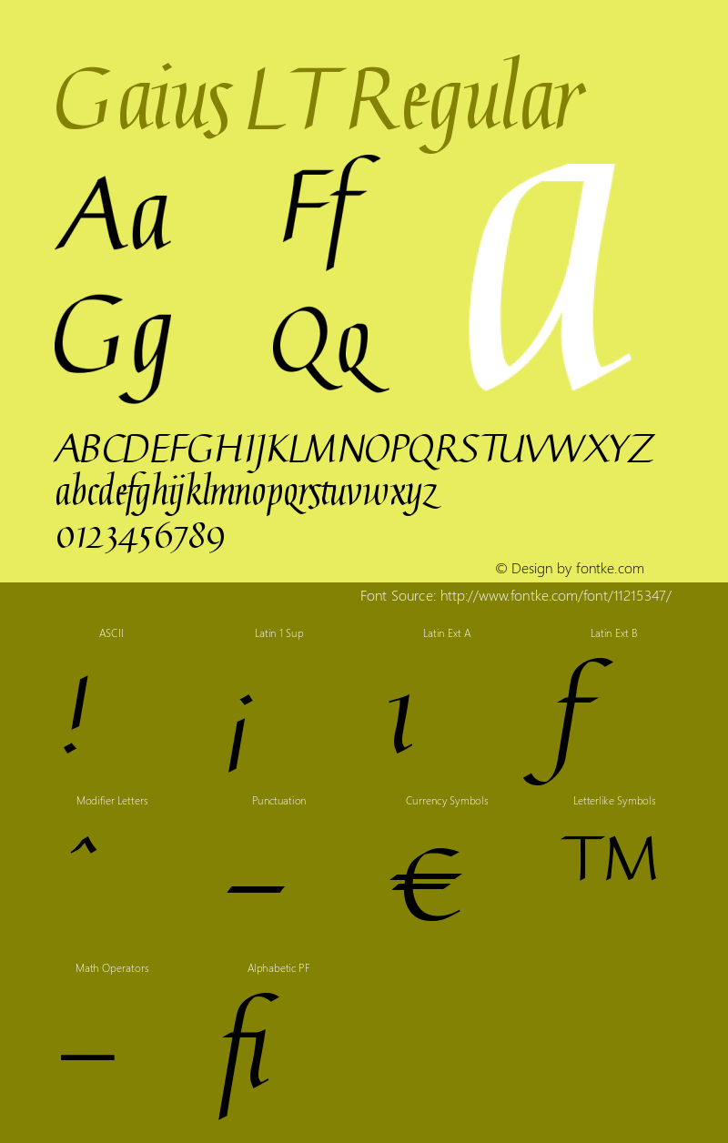 Gaius LT Regular Version 001.000 Font Sample