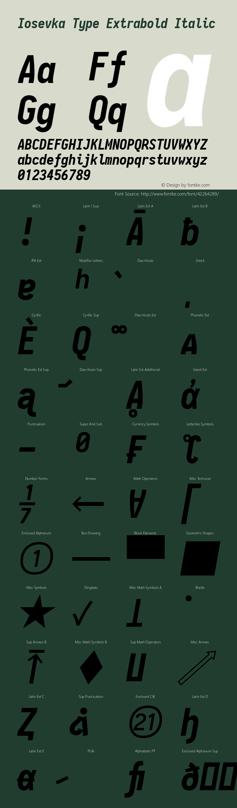 Iosevka Type Extrabold Italic 2.3.2; ttfautohint (v1.8.3) Font Sample