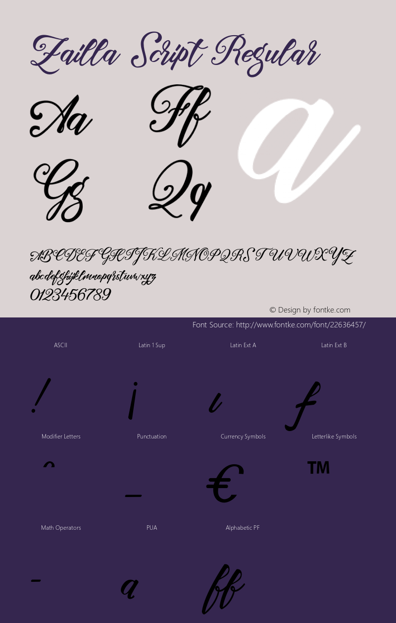 ZaillaScript 1.000 Font Sample