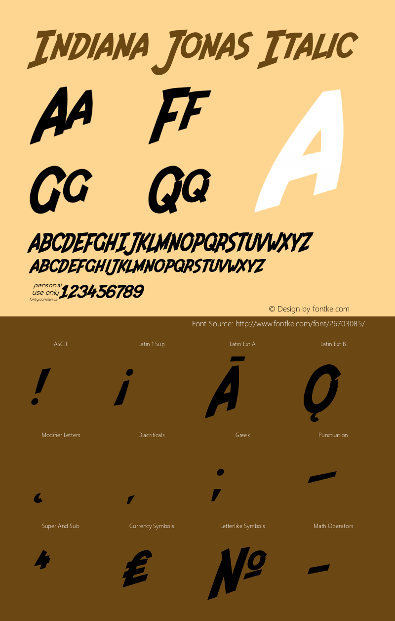 Indiana Jonas Italic Version 0.48 September 3, 2017 Font Sample