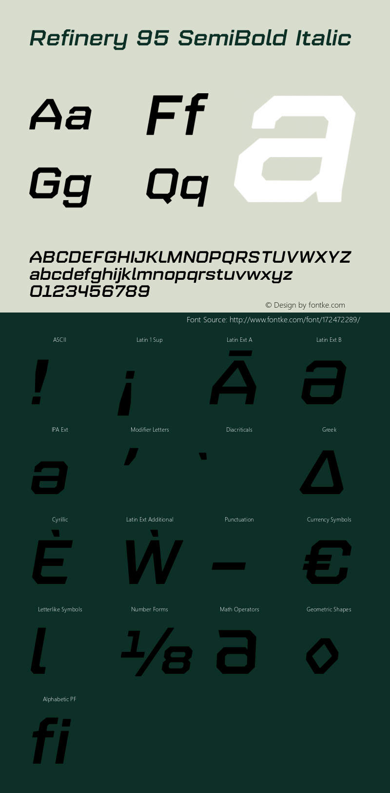 Refinery 95 SemiBold Italic Version 1.000;hotconv 1.0.109;makeotfexe 2.5.65596图片样张