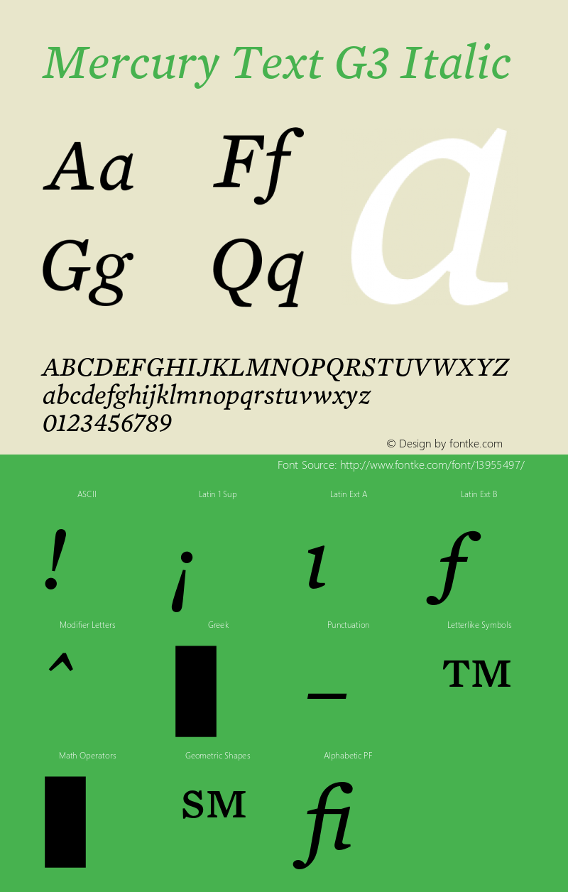 Mercury Text G3 Italic 001.000 Font Sample