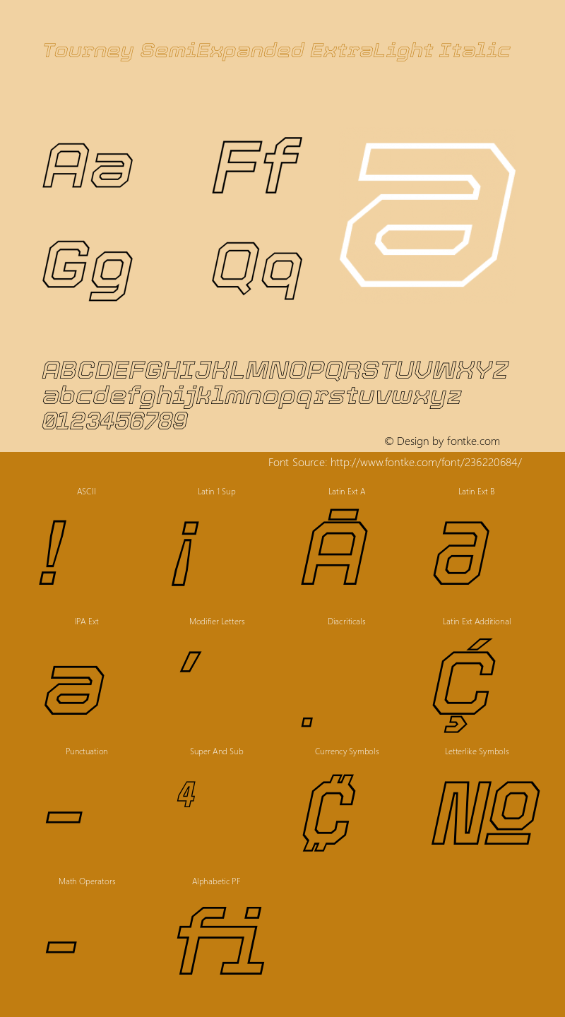 Tourney SemiExpanded ExtraLight Italic Version 1.015图片样张