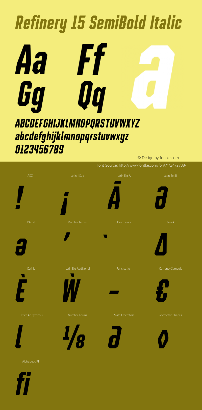 Refinery 15 SemiBold Italic Version 1.000;hotconv 1.0.109;makeotfexe 2.5.65596图片样张