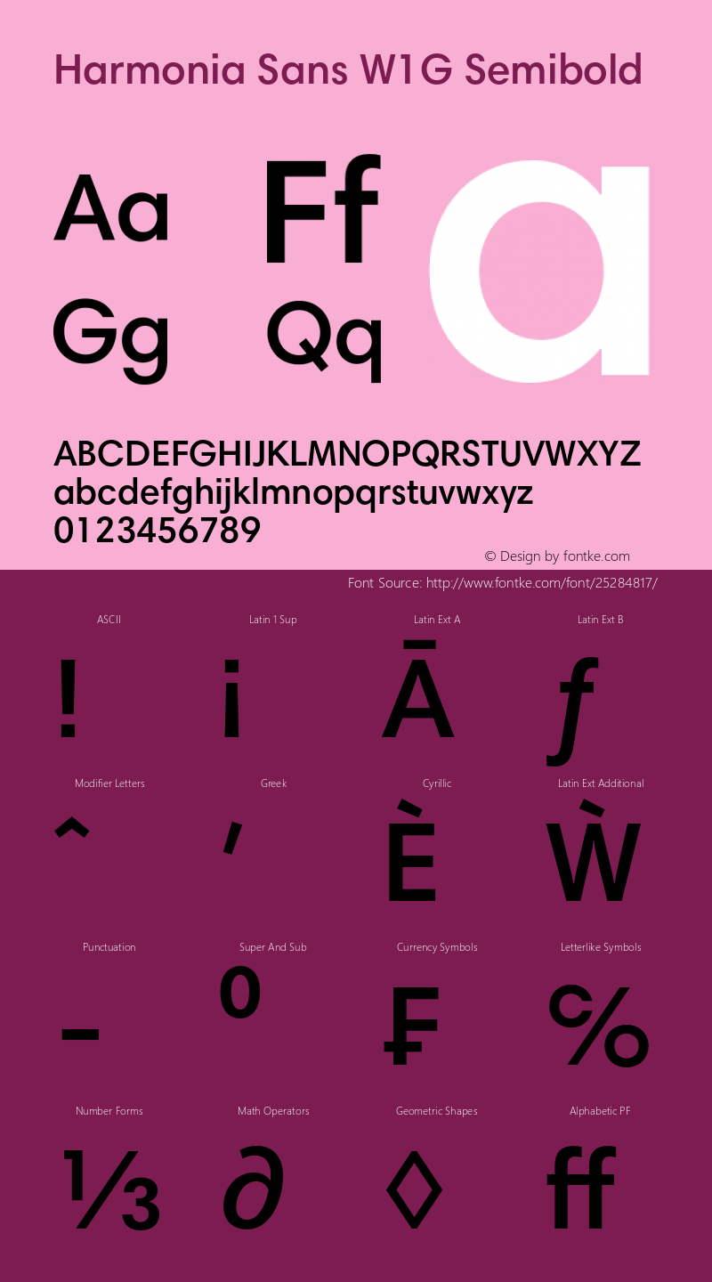 HarmoniaSansW1G-SemiBd Version 1.000 Font Sample