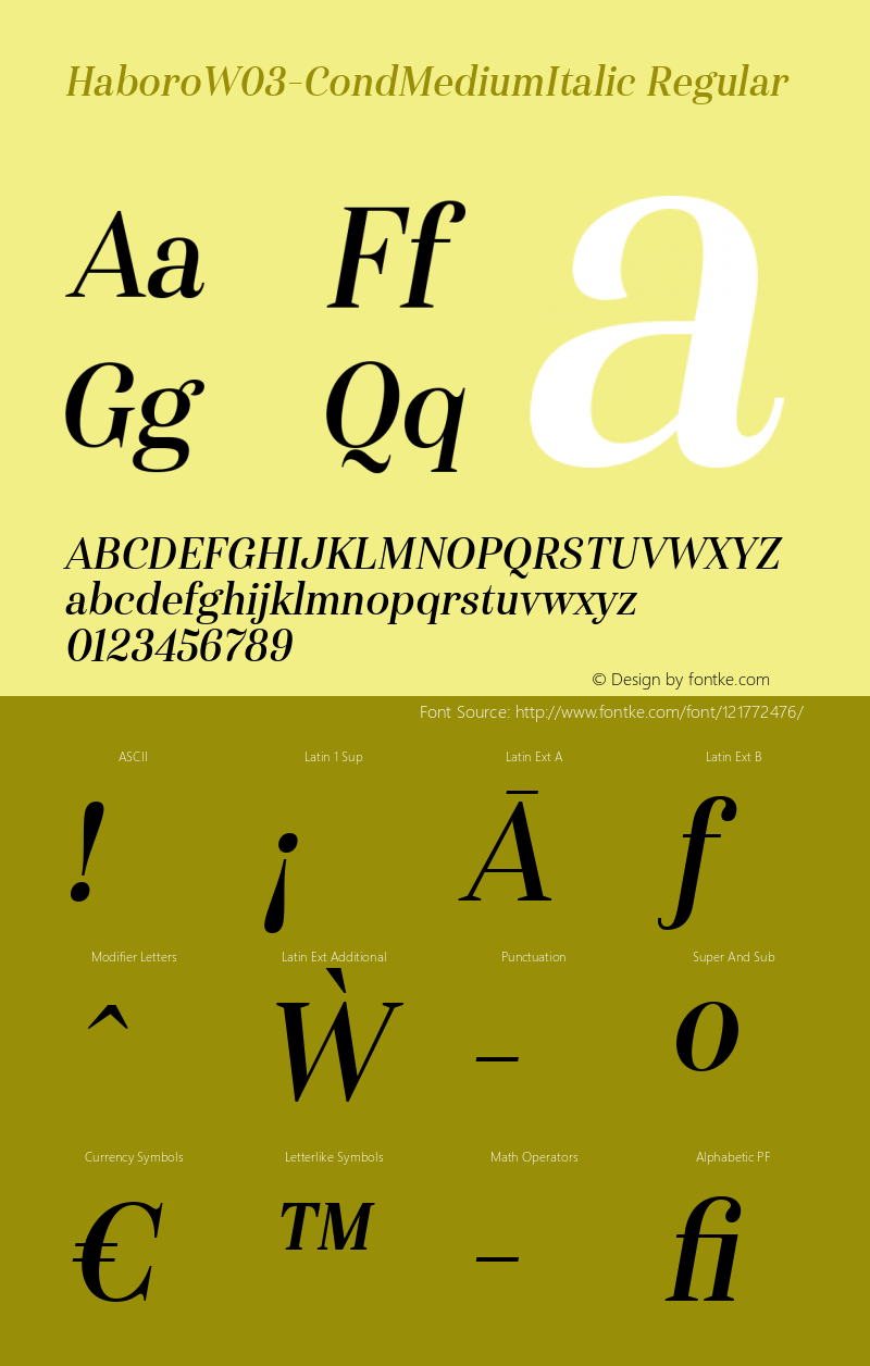 Haboro W03 Cond Medium Italic Version 1.00 Font Sample