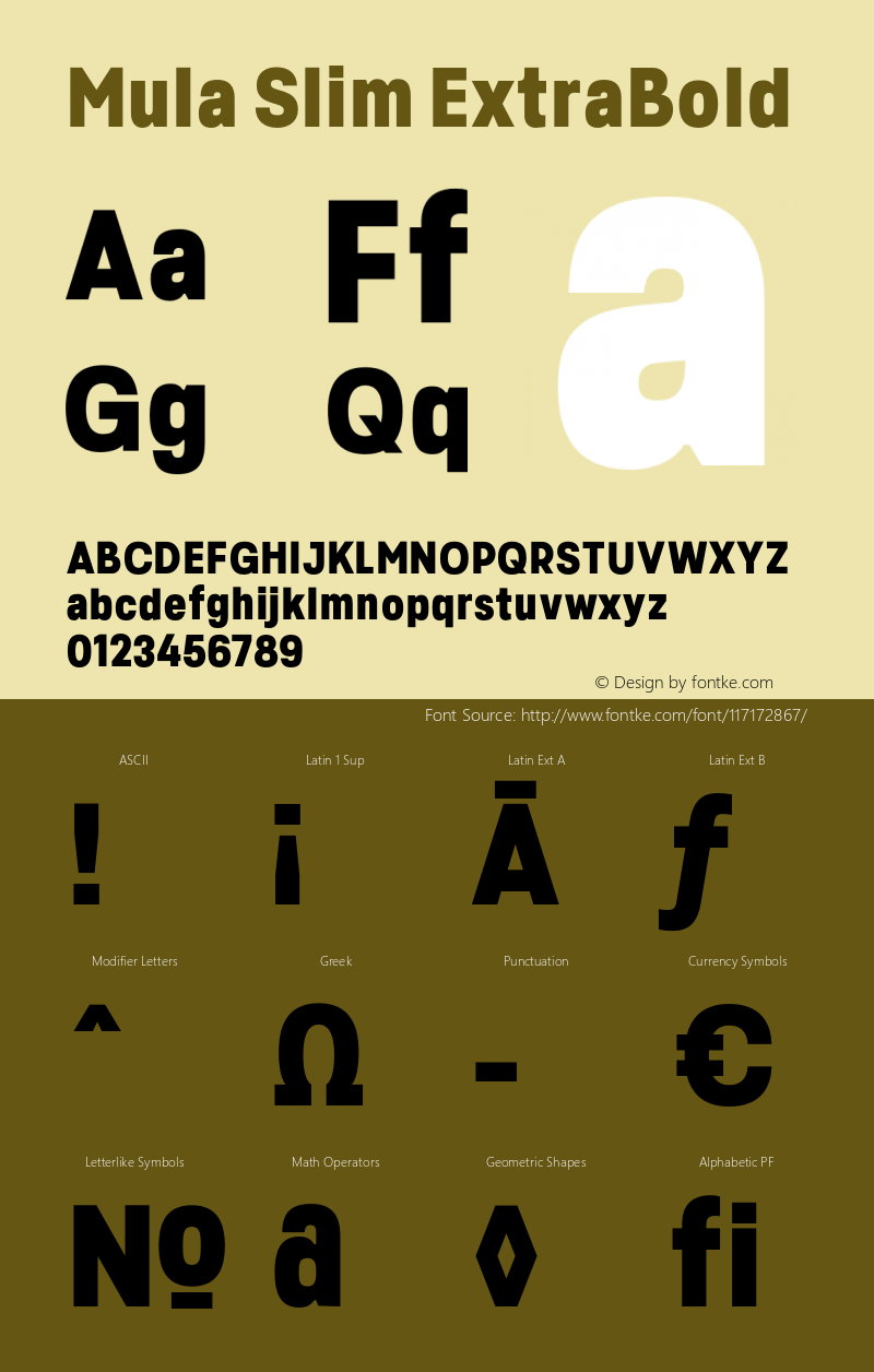 MulaSlim-ExtraBold Version 1.000 Font Sample