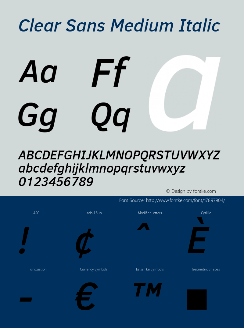 Clear Sans Medium Italic Version 1.00 Font Sample