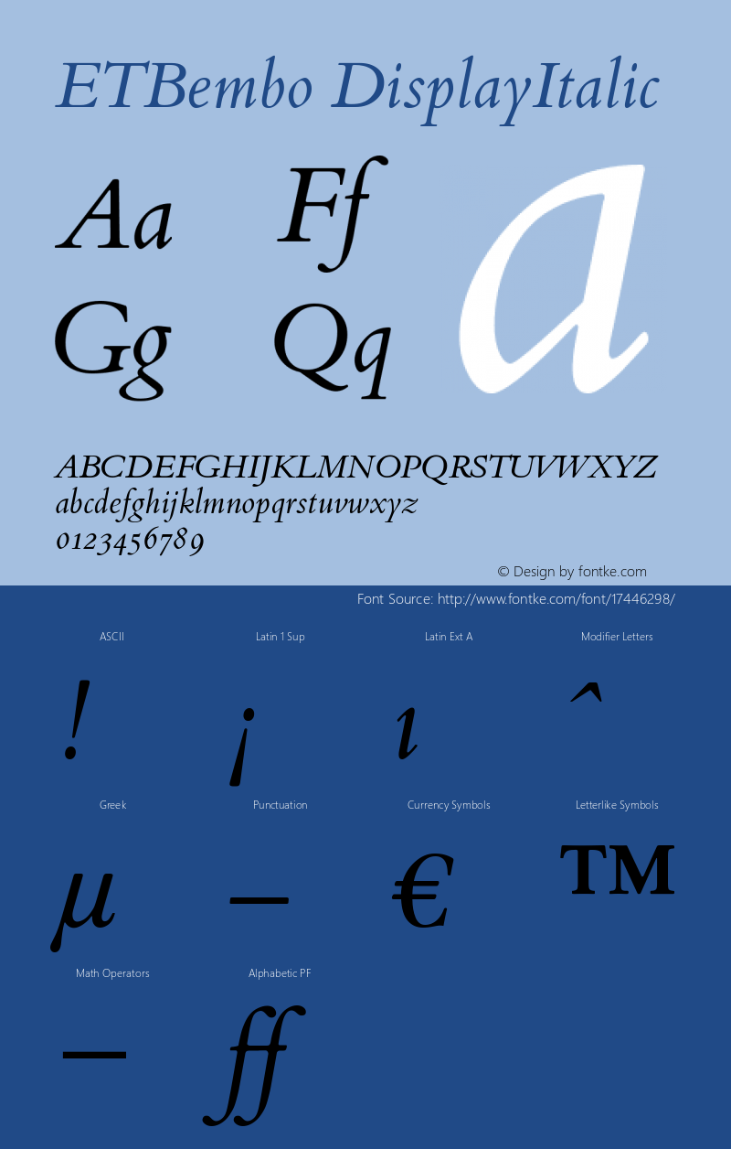 ETBembo DisplayItalic Version 001.001 Font Sample