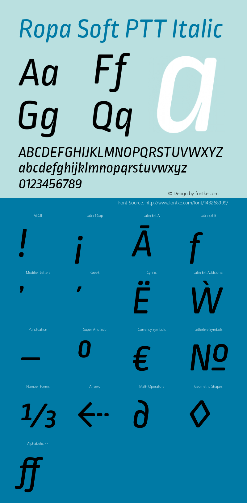 RopaSoftPTT-Italic Version 1.001; build 0001 Font Sample