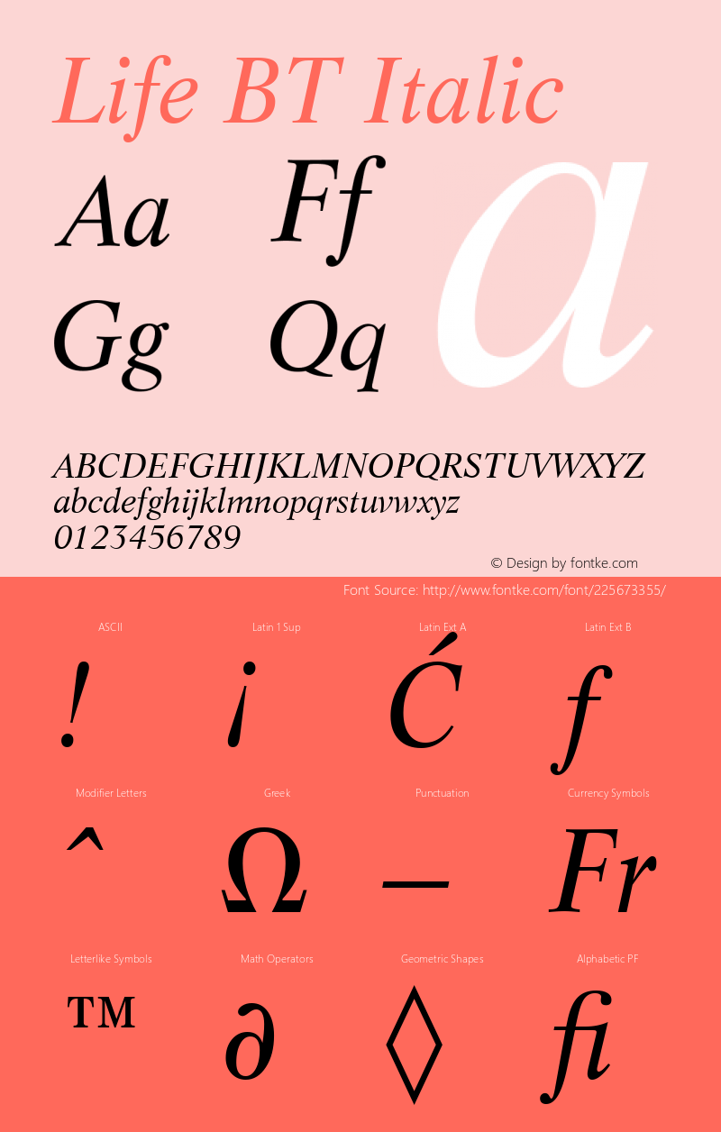 Life BT Italic Version 1.01 emb4-OT图片样张