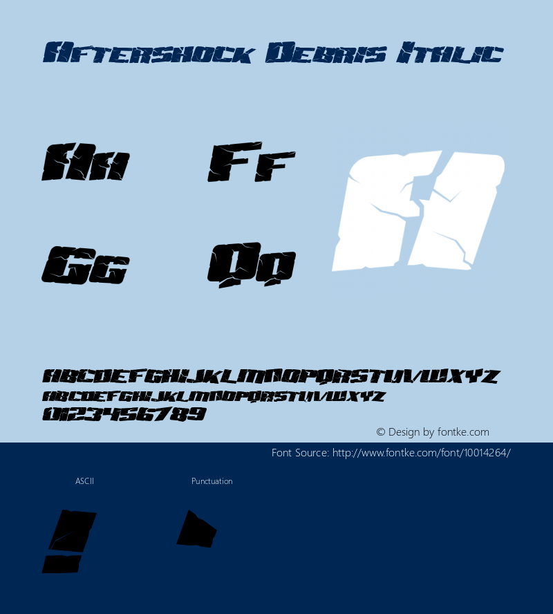 Aftershock Debris Italic Macromedia Fontographer 4.1 3/20/99 Font Sample