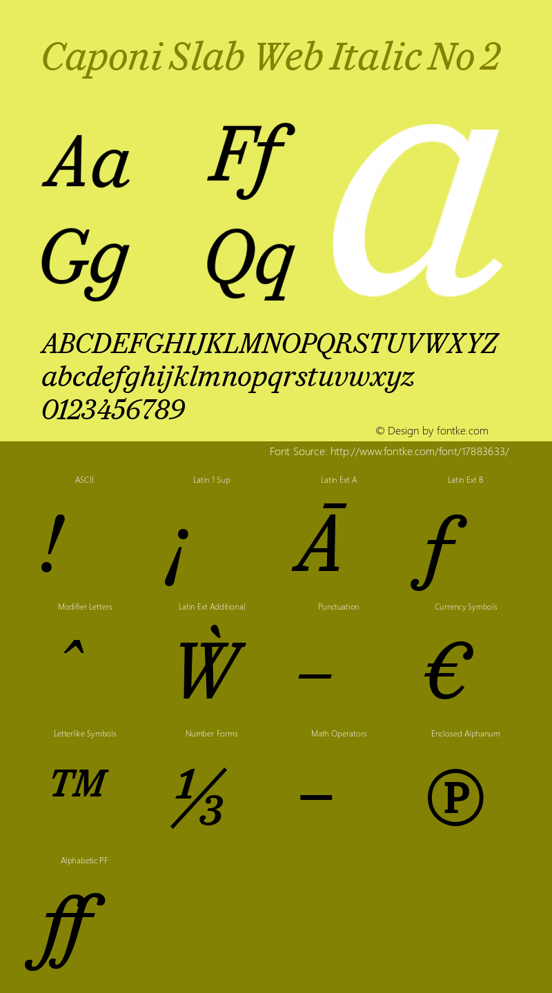 Caponi Slab Web Italic No 2 Version 1.1 2013 Font Sample