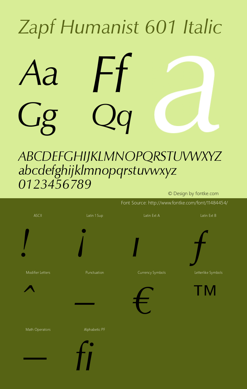 Zapf Humanist 601 Italic Version 003.001 Font Sample