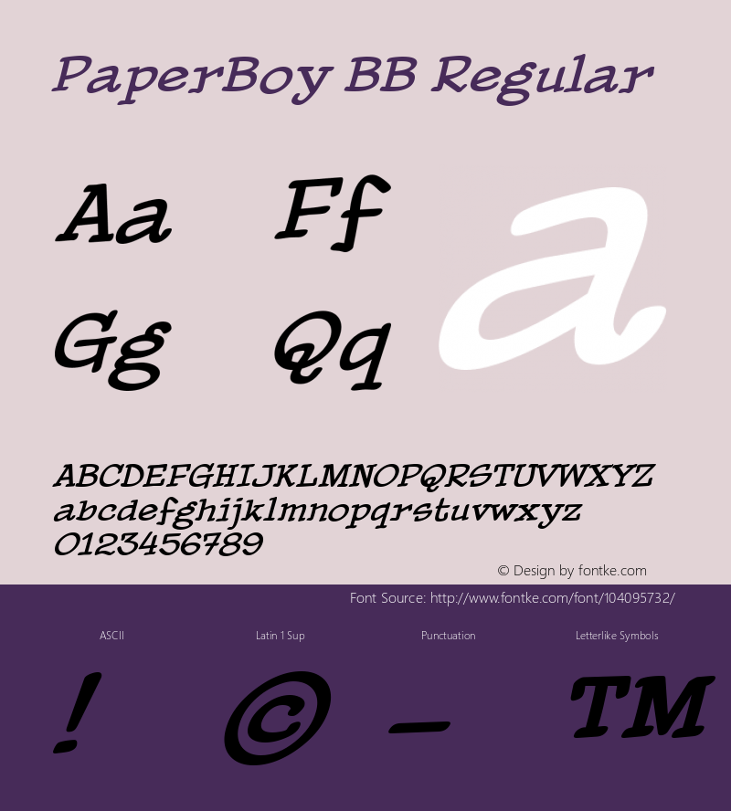 PaperBoy BB W05 Italic Version 4.10 Font Sample