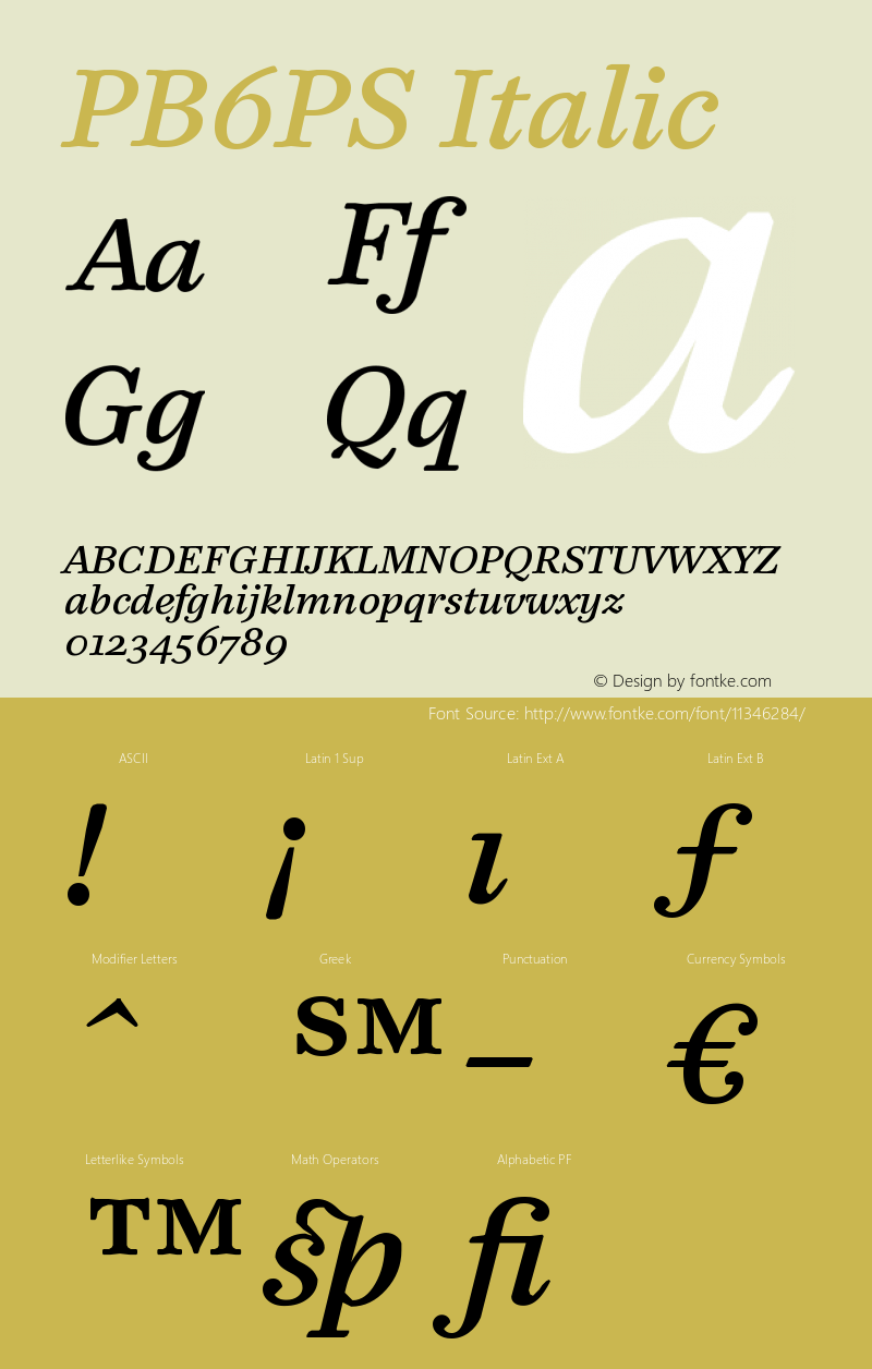 PB6PS Italic Version 001.001 Font Sample